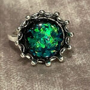 Faux Opal Crown Ring Size 6